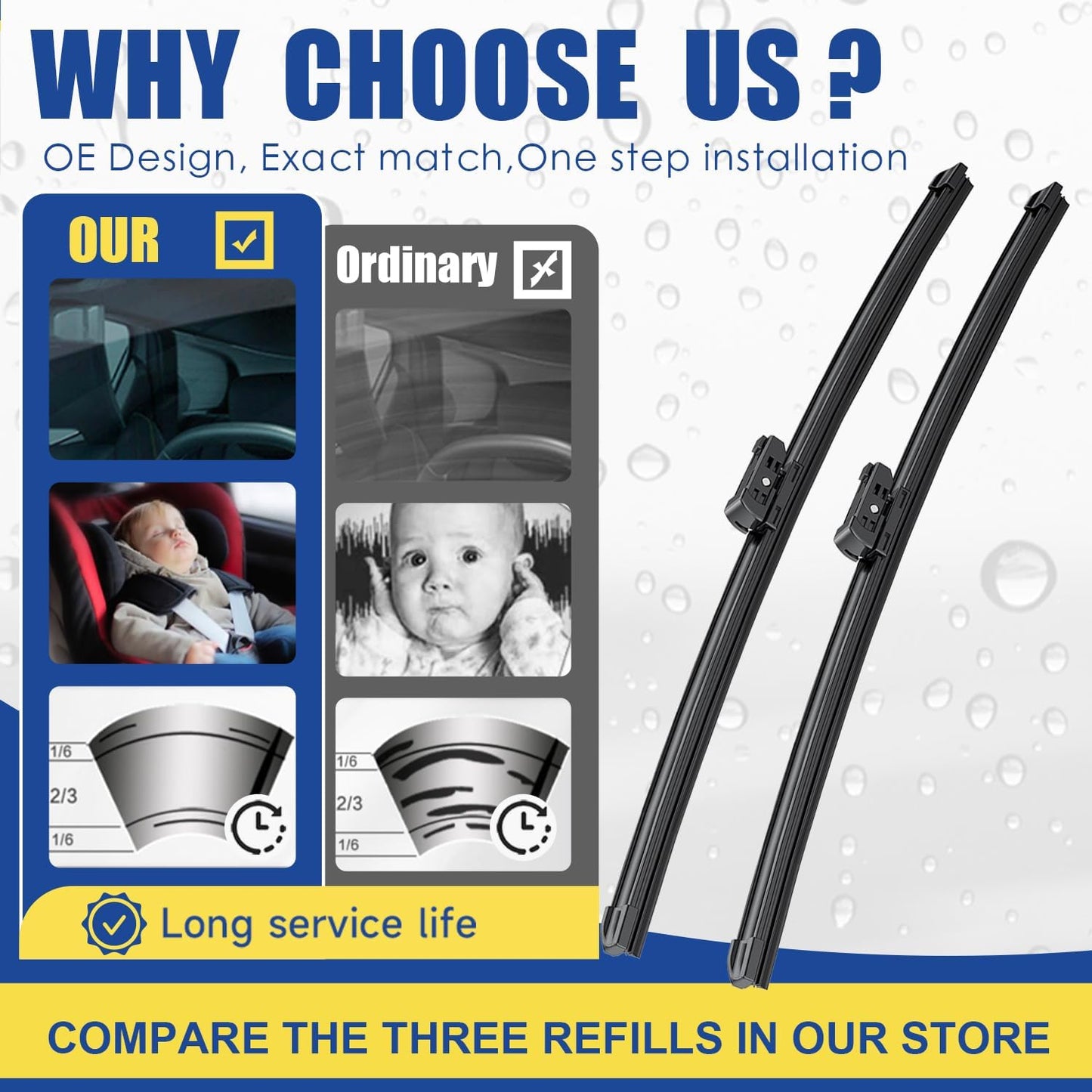 3 wipers Factory Replacement for Benz GL-Class 2013-2016 GL450 GL350 GL550 ML-Class 2012-2015 ML350 ML550 ML63 GLE-Class 2016-2017 Original Equipment Wiper Blades 26"+23"+12"(Set of 3) Top Lock