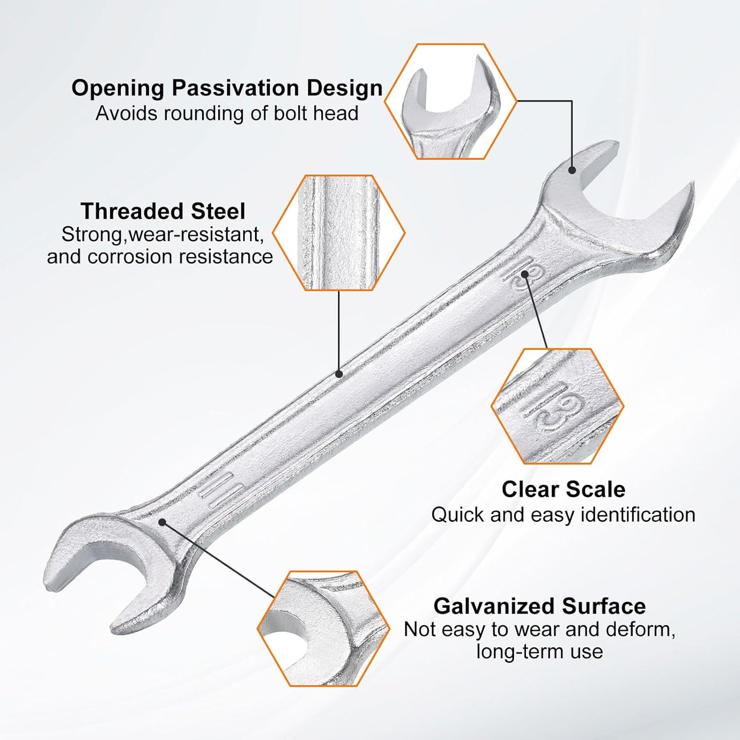 HARFINGTON 5pcs Double Open End Wrench 11mm x 13mm Metric 15 Degree Offset Angle Small Flat Head Wrench Galvanizing Open Ended Spanner for Automotive Repair Furniture Assembly