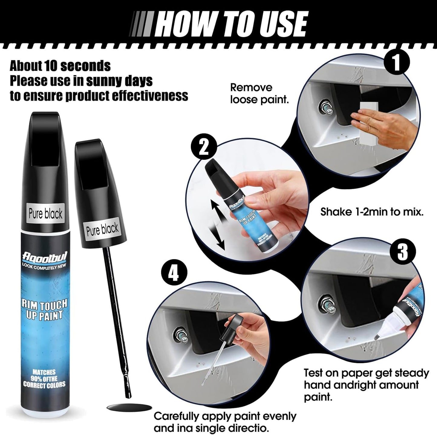 Rim Touch Up Paint - Car Wheel Repair Kit Curb Rash, Gloss or Matte Black Rim Touch Up Paint, Quick And Easy Wheel Scratch Repair Kit, Wheel Repair Kit Curb Rash (Pure Black + Varnish)