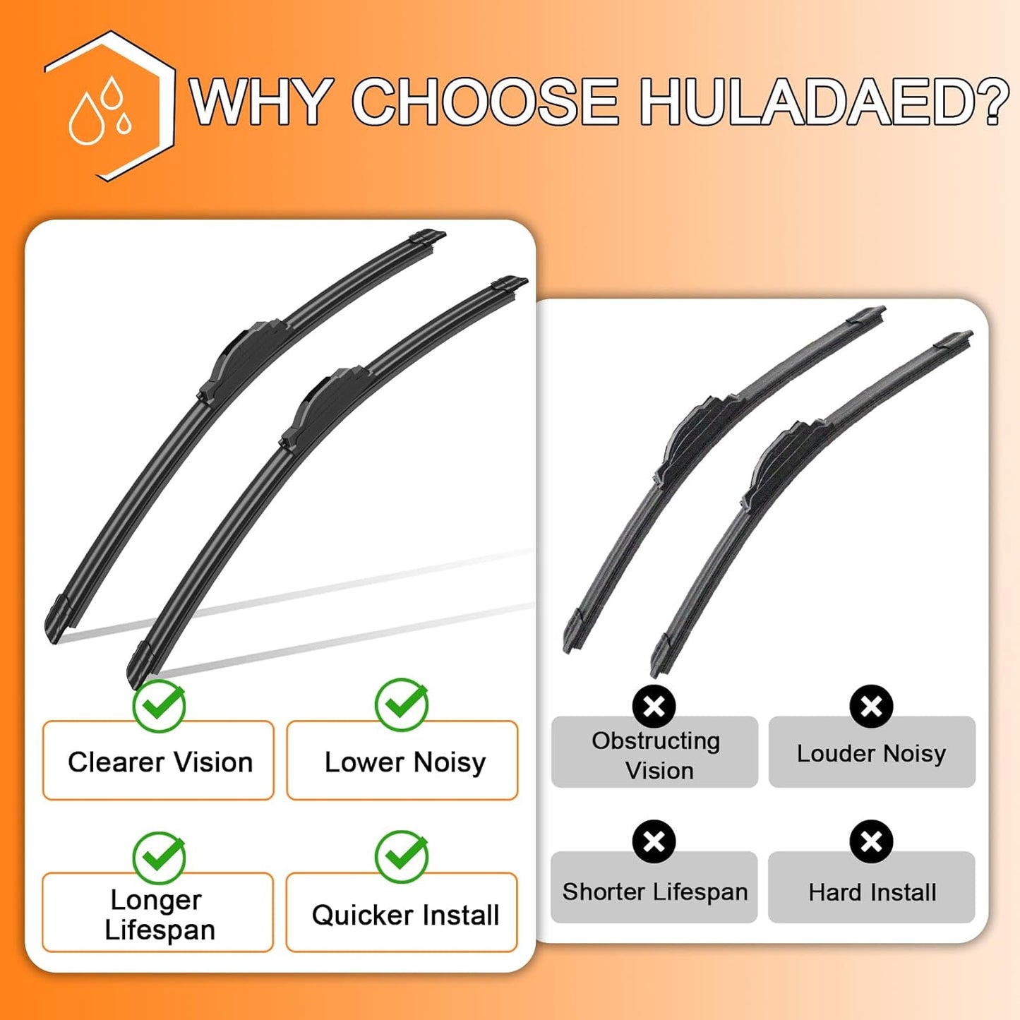 HULADAED® 28''+14''+14'' Windshield Wipers Replacement for Honda Fit 2020-2009,Silicone Front Rear Wiper blades for MY Car-All Weather & Quiet(3 PACK)