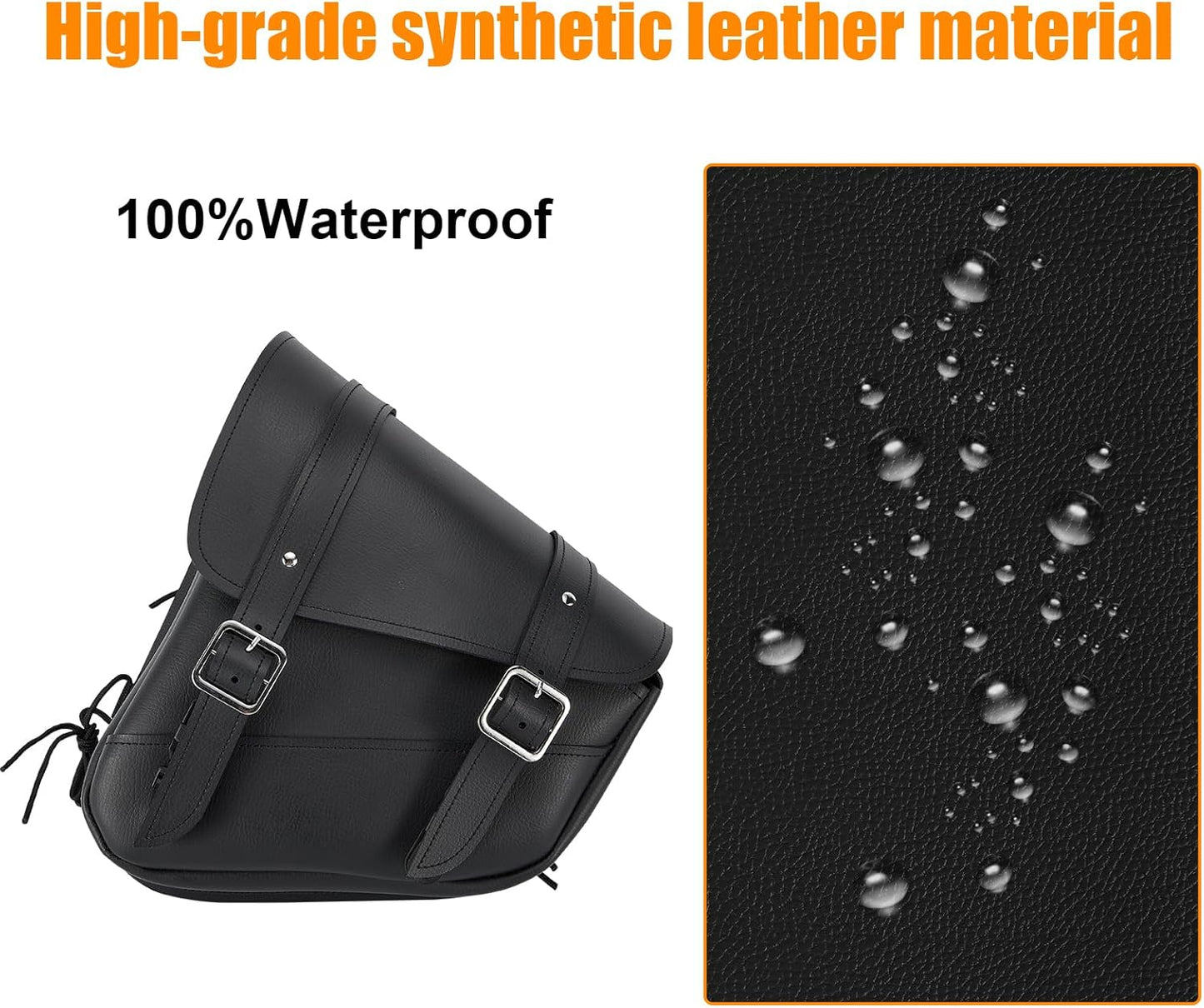 GARGOYLE BELLS Motorcycle Saddle Bags Solo Swing Arm Bag For Sportster Softail PVC Waterproof Motorcycle Luggage Bags for Motorcycle or Bike (Left Side, Black PVC)