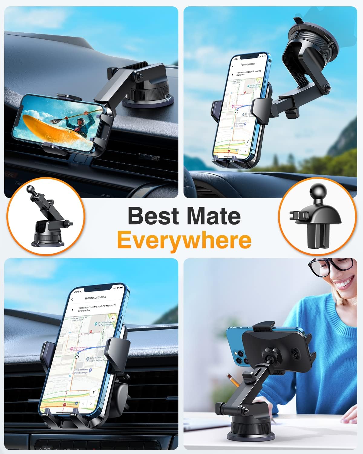 VANMASS [2024 Upgrade Phone Holders for Your Car [Super Suction Cup] Cell Phone Mount Car Dashboard Window Vent Desk Fit for iPhone 15 Pro Max 14 13 Universal Handsfree Automobile Vehicle Cradle，Blue