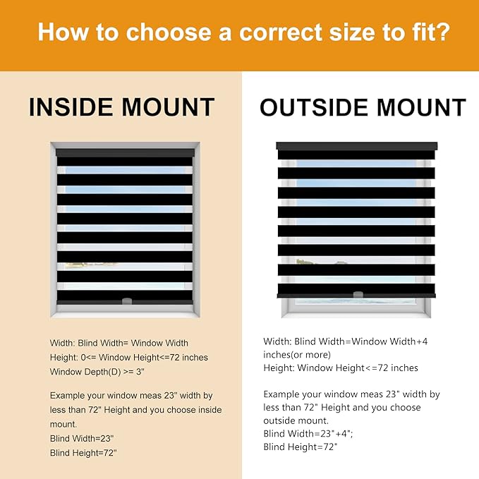 Persilux Cordless Zebra Blinds for Windows (34" W X 64" H, Black) Free-Stop Windows Shades Dual Layer Light Control for Day and Night, Light Filtering Sheer Shades for Home, Easy to Install