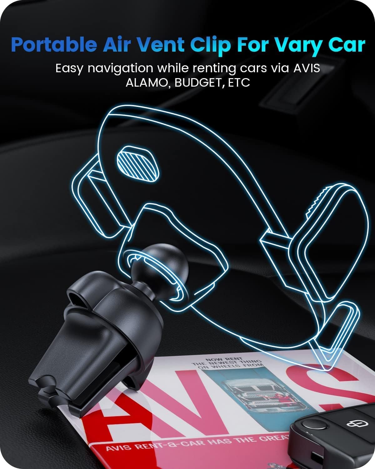 OQTIQ 3-in-1 Car Phone Mount – Dashboard, Windshield & Air Vent Holder with Strong Suction Cup, Adjustable Arm, 360° Rotation – Compatible with iPhone & Android Phones