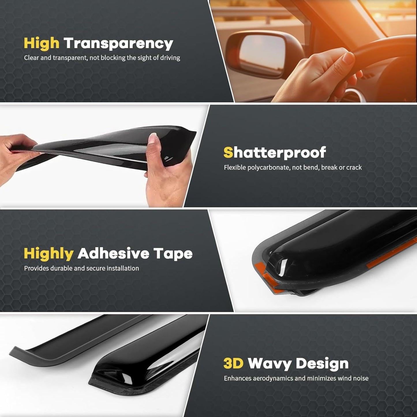 4pcs in Channel Window Rain Guards Fit for 2019-2025 Dodge Ram 1500 Crew Cab New Body Style Durable Truck Window Visors Deflectors Vent Shade Exterior Car Accessories 2020 2021 2022 2023 2024