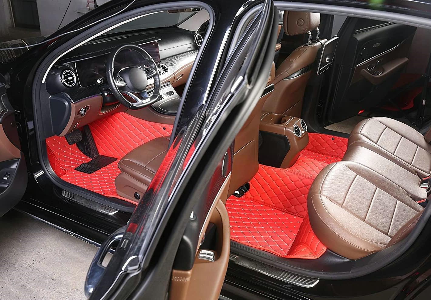 Custom Artificial Leather Waterproof All-Weather Car Floor Mats Fit for 99% Sedan SUV Sports Car Vehicle Car Mat (Pink Black Beige)