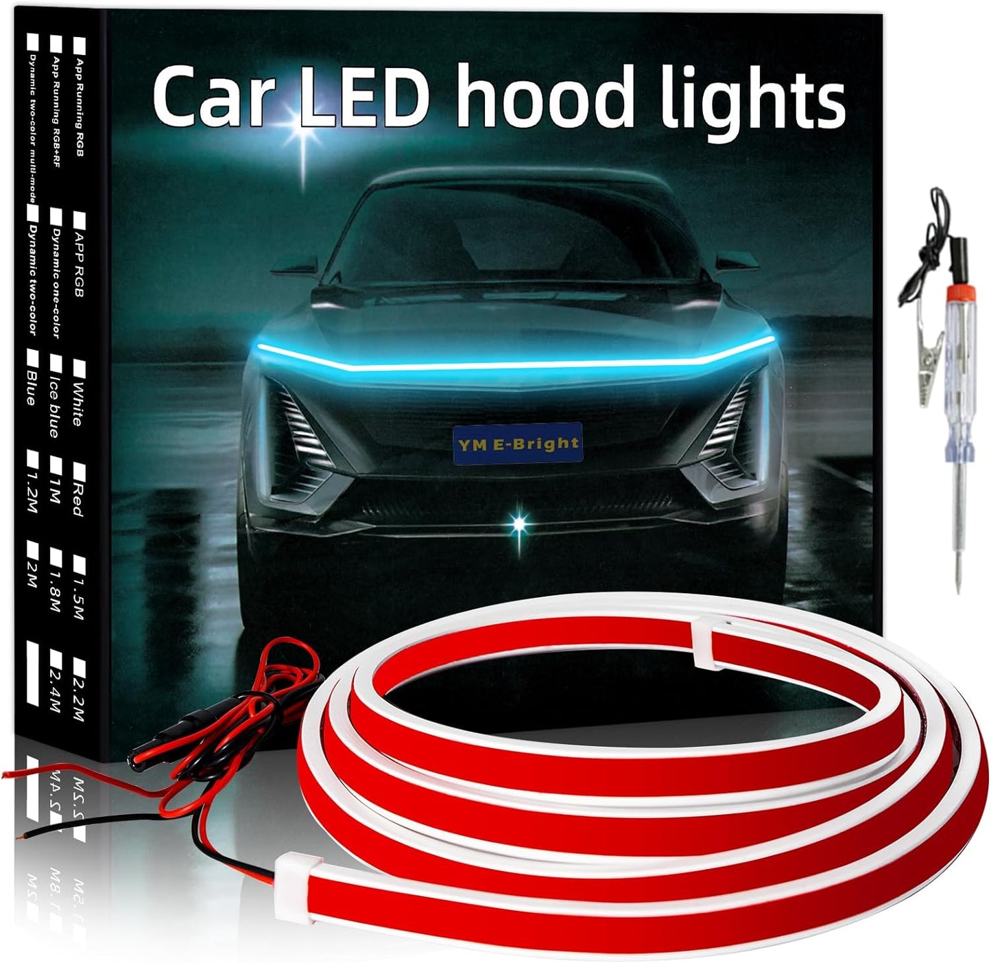 YM E-Bright Led Hood Light Strip Exterior Car Led Strip Light Waterproof Flexible DRL Dynamic Scan Start Up Hoodbeam Kit Daytime Running Lights for Car,Truck,SUV,12V 59inch,Ice Blue,1 Set