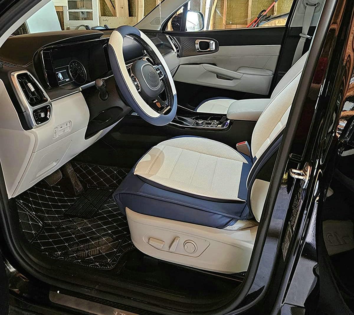 Custom Car Floor Mat Compatible with BMW Mercedes-Benz Toyota Cadillac Lexus Honda Infiniti Nissan Hyundai Kia Audi All Models Cars Sedans SUVs Automotive Mats (Edge Gray Middle Black Beige)