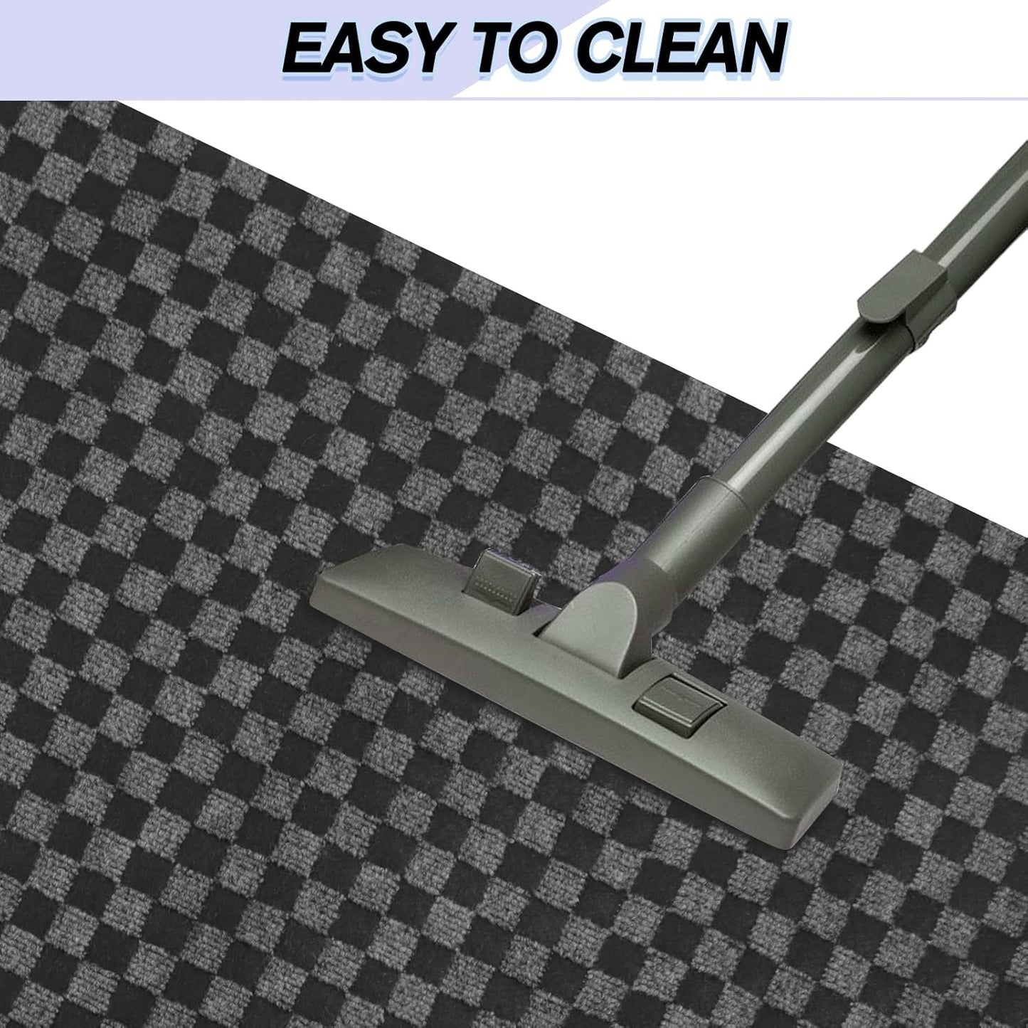 Custom Size Backed Non-Slip Area Rugs Runner, Easy Clean, Waterproof Runner Rugs for Hallway Entryway, Kitchen, Laundry, 2FT x 69FT, Gray Checkered