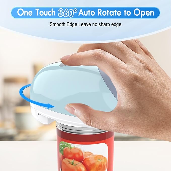 HuiJuKeJi Electric Can Opener, Rechargeable Automatic Can Opener for Seniors with Arthritis, One-Touch Hands-Free Can Opener for Almost Can Sizes, Smooth Edge & Food-Safe Kitchen Gadgets-Blue
