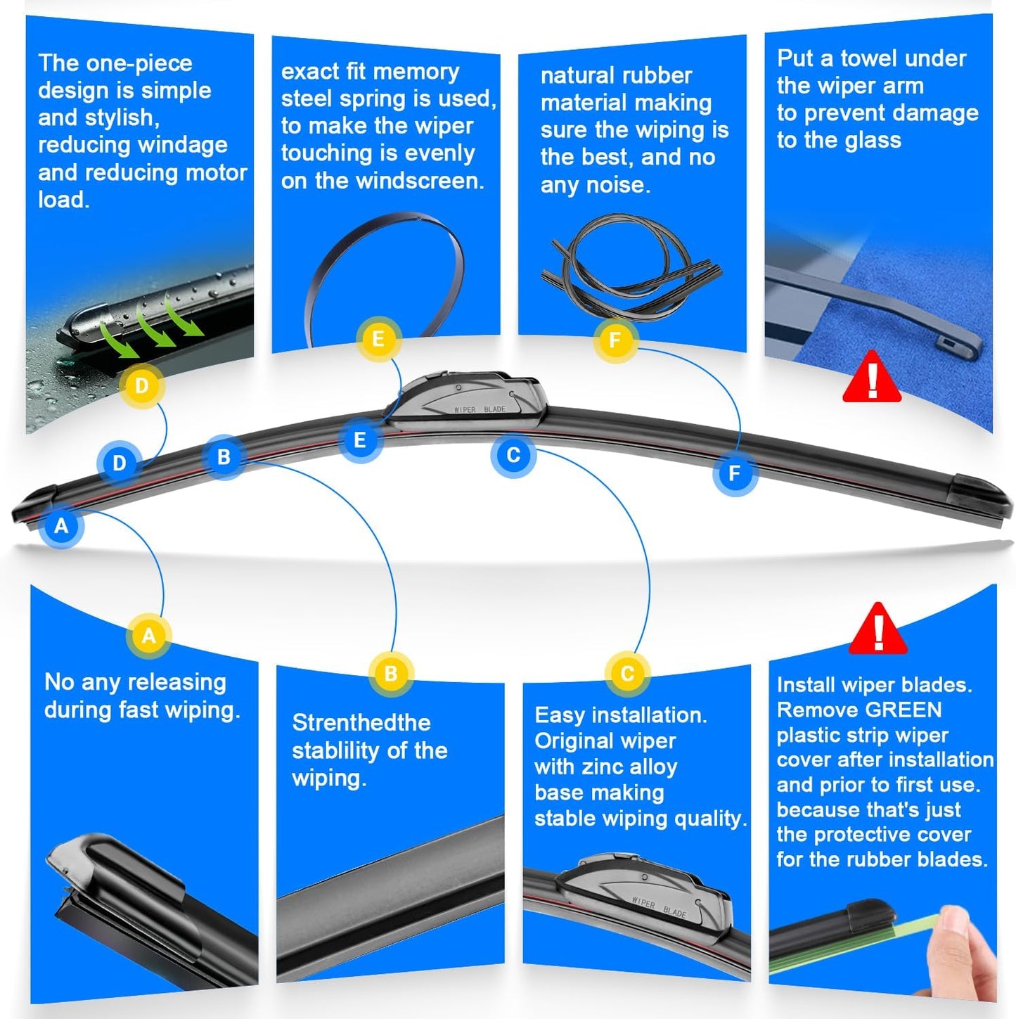 Windshield Wiper Blade Set Replacement for 2016-2022 Honda Pilot and Rear Windshield Wiper Blade-26"/24"/14" (Set of 3) U/J HOOK