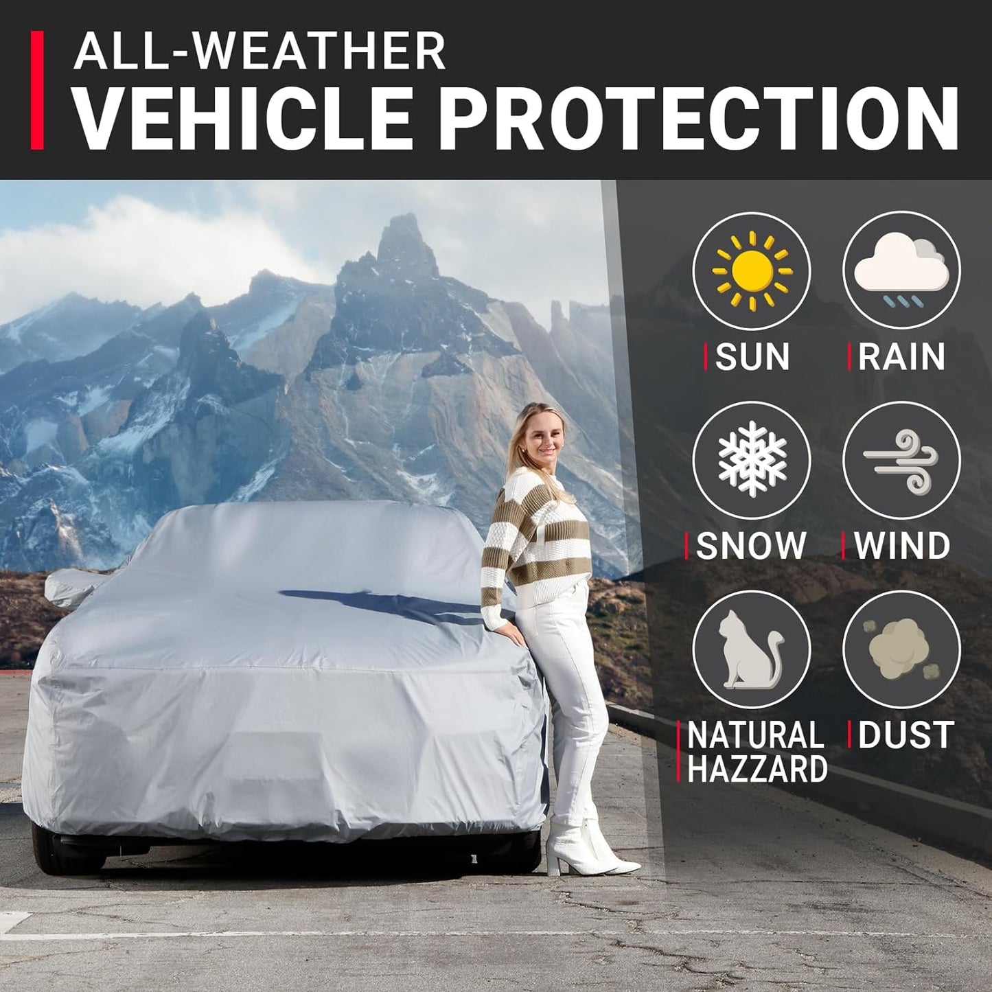 iCarCover Premium Car Cover for 2010-2024 Chevy Camaro LT, LS, RS, SS Heavy Duty Waterproof All Weather Automobiles Custom Fit Indoor Outdoor UV Snow Protection Covers with Straps and Bag