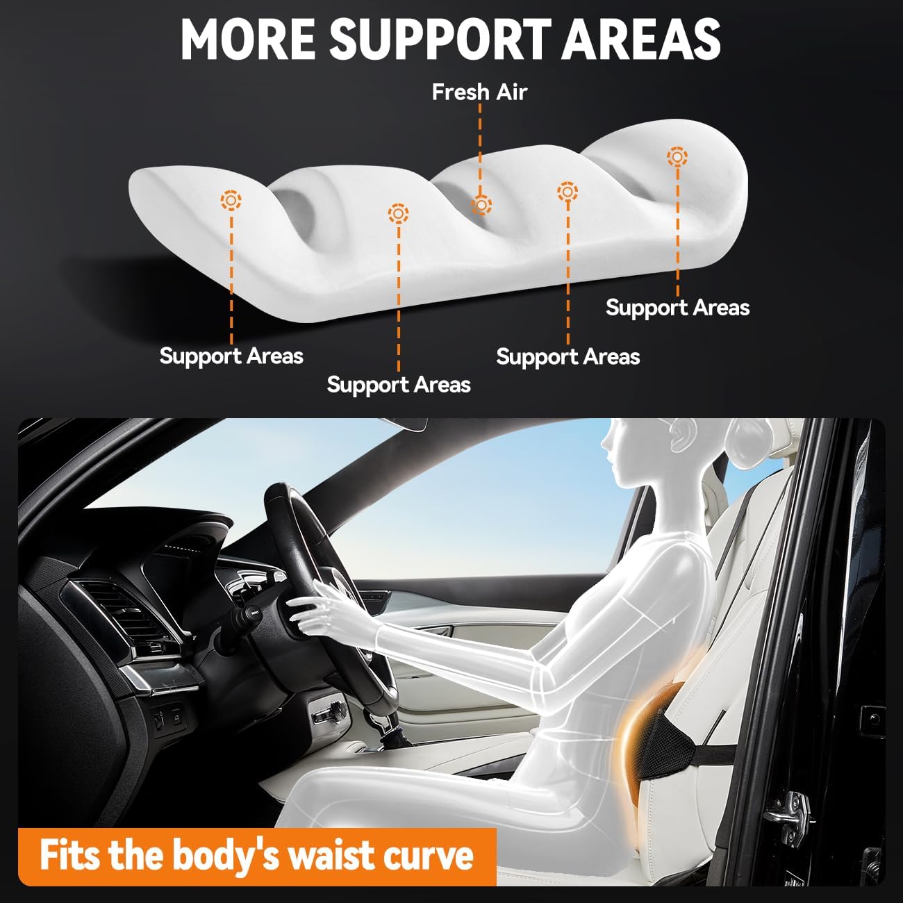 Lumbar Support Pillow for Car,Back Support for Car Seat Cushion,Adjustable Straps Securely Fixed Car Lumbar Support Pillow for Office Chair (Gray)
