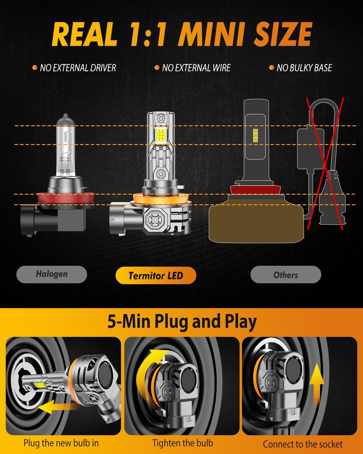 FAHREN H11/H8/H9 LED Light Bulbs, 46,000LM 1000% Ultra Brightness, 6500K H9 Fog Bulbs, 10-Year Lifespan with Cooling Fan, 1:1 Size Easy Installation,99% Universal Fit Plug and Play, Pack of 2