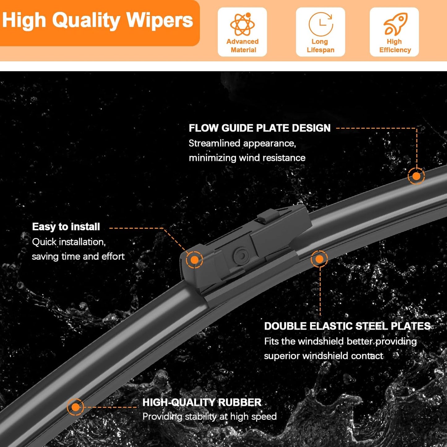 HULADAED® 26''+24''+14'' Windshield Wipers Replacement for Honda Pilot 2022-2016,Silicone Front Rear Wiper blades for MY Car-All Weather & Quiet(3 PACK)