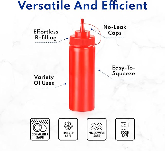 New Star Foodservice 26238 Squeeze Bottles, Plastic, Wide Mouth, 24 oz, Clear, Pack of 6