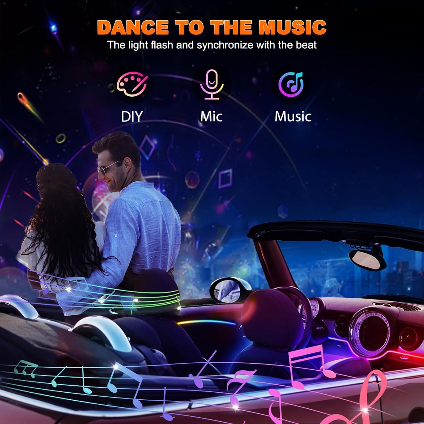 Interior Car LED Strip Lights, Acrylic LED Lights for Car with Dynamic Dreamcolor Chasing, Ambient Lighting Kits Music Sync Wireless APP and RF Remote Control (2 * 29.5'')