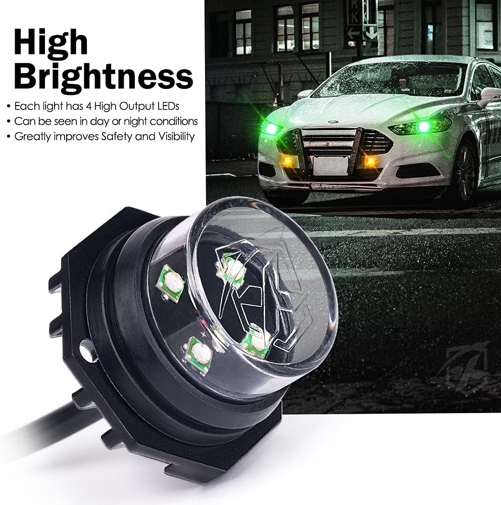 Xprite Amber Green LED Hideaway Strobe Lights Kit 20 Flashing Patterns w/Control Panel Headlights Taillights Fog Marker Light Mounting, for Roadside Emergency Vehicles Trucks SUV Vans 12V Cars 6 PCs