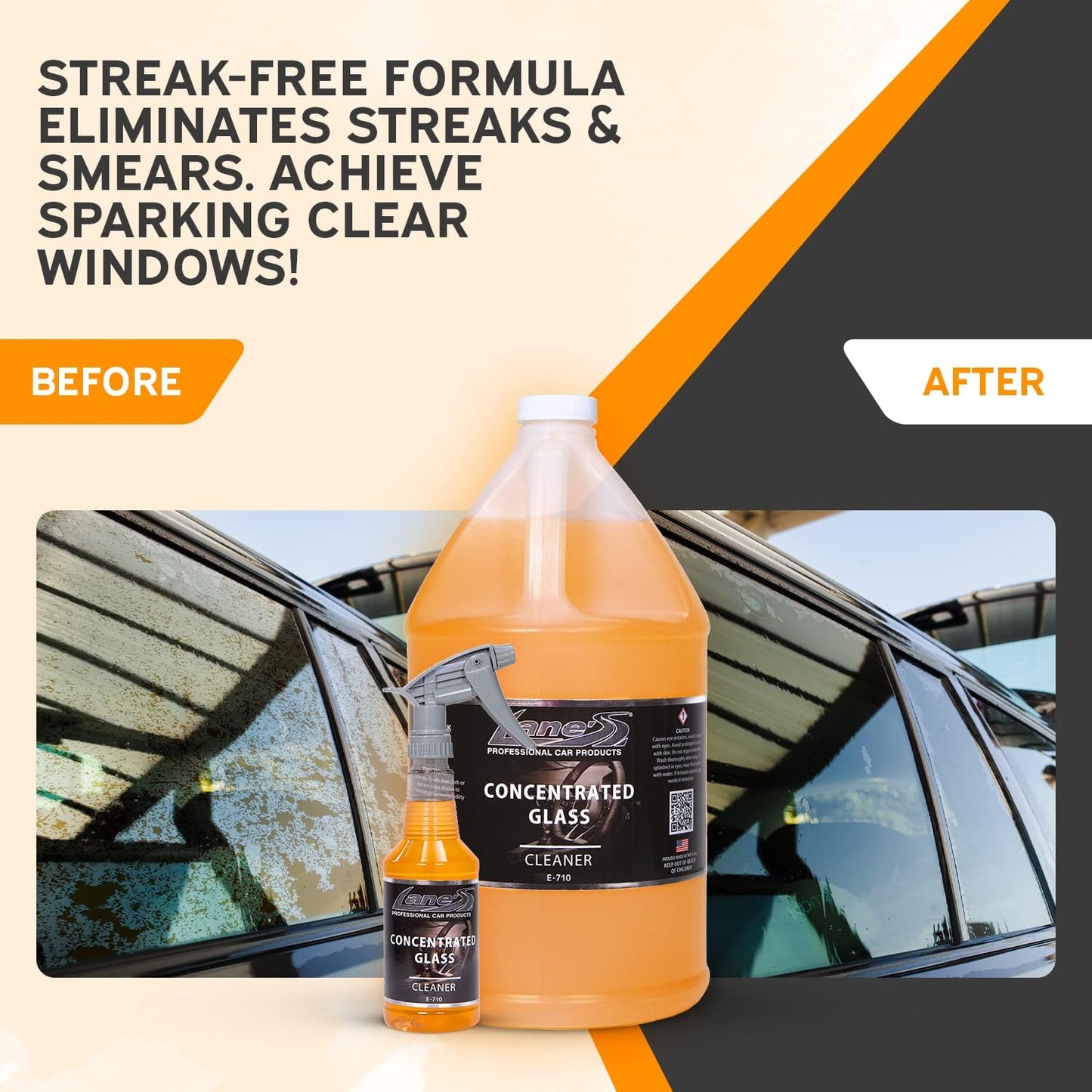 LANE'S Concentrated Auto Glass Cleaner- Window Cleaner, Windshield Cleaner- Removes Smoke Film, Fingerprints, and Smudges, Safe for All Glasses- 32 oz