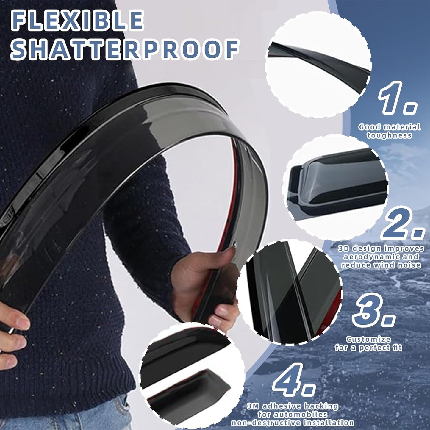 Window Visors Rain Guards fits 2018-2025 Wrangler JL Unlimited 4-Door, Out-Channel Window Wind Deflectors Vent Shades Accessories for 2020-2025 Gladiator 4-Door, Dark Smoke 4 Pcs