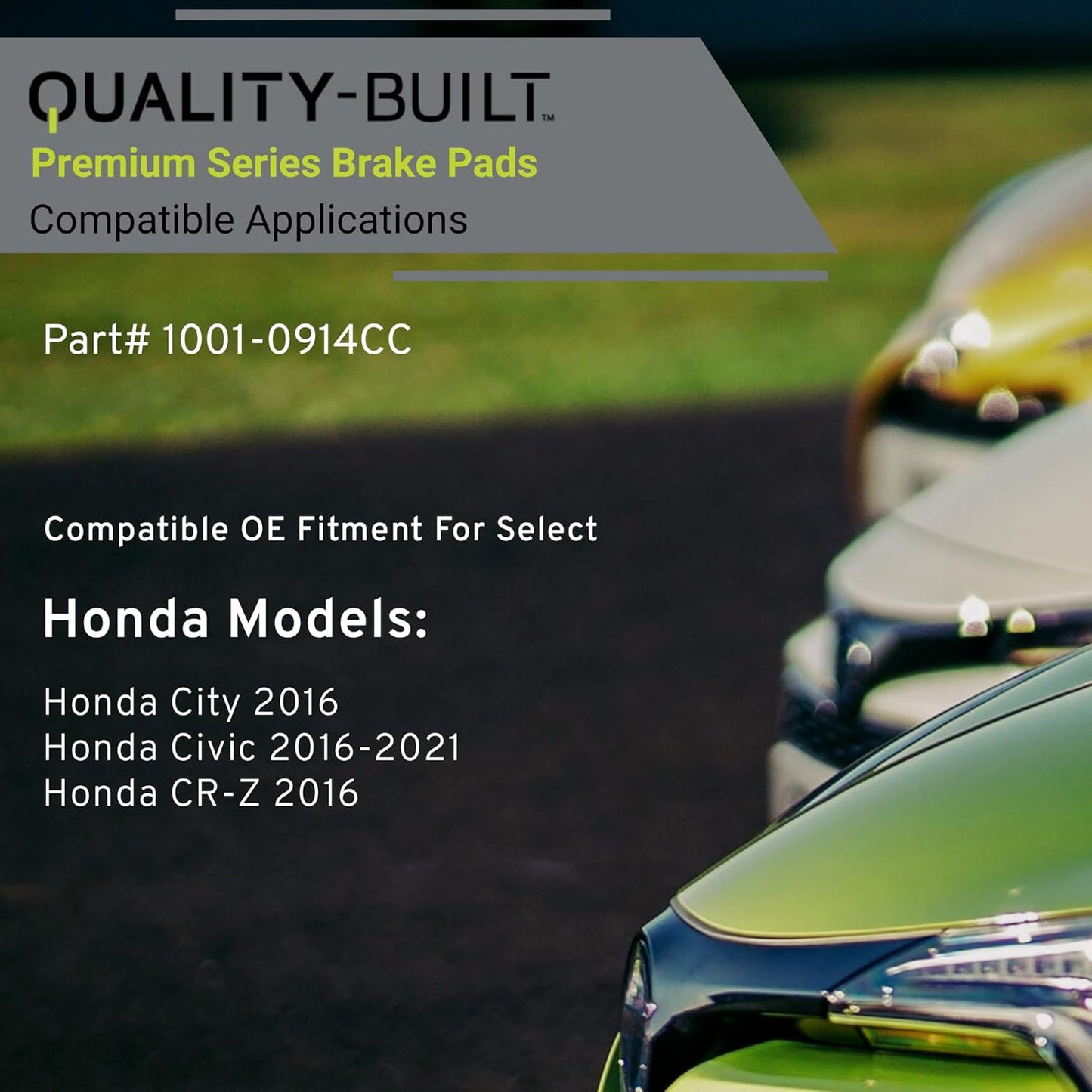 Premium Ceramic Front Brake Pads (1001-0914CC) Compatible with Honda City 2016-2016, Honda Civic 2016-2021, Honda CR-Z 2016-2016