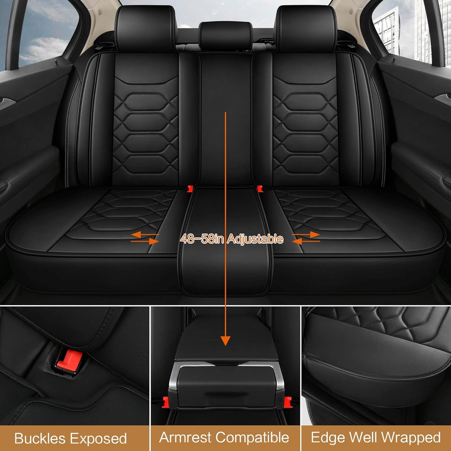 Pariitadin Leather Car Seat Covers Full Set, Waterproof Faux Leather Seat Covers for Cars, Non-Slip Car Interior Covers Universal Fit for Most Cars Sedans Trucks SUVs, Black