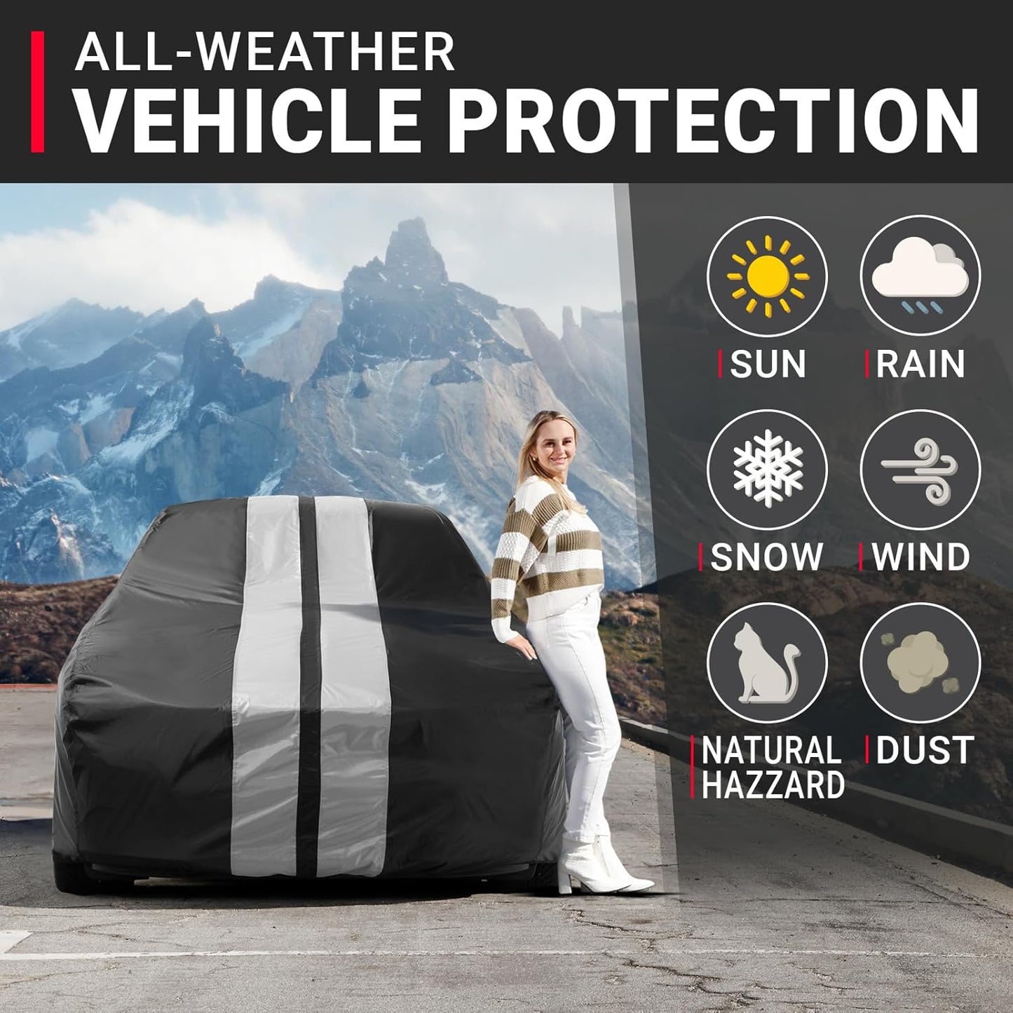iCarCover Custom Car Cover for Buick Super (1940-1942) Waterproof All-Weather Rain Snow UV Sun Protector Full Exterior Indoor Outdoor Car Cover (Stripe - Black/Gray)