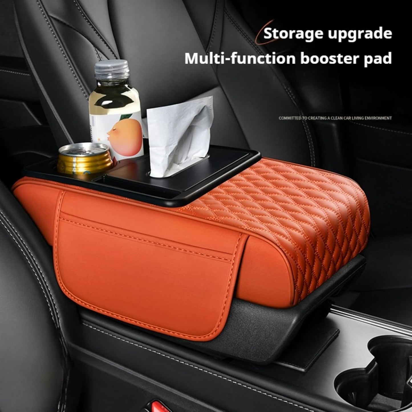 Center Console Cover Organizer, 5-In-1 Arm Rest Cover for Car with Cup Holder & Storage Pocket & Tissue Holder, Armrest Cover Cushion Pad, Water Ripples, Red