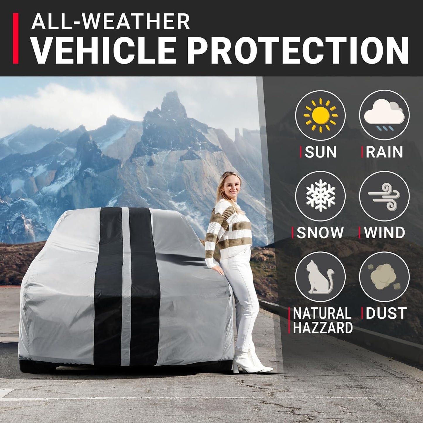 iCarCover Custom Car Cover for Chevy Impala Wagon (1977-1985) Waterproof All Weather Rain Snow UV Sun Protector Full Exterior Indoor Outdoor Car Cover (Stripe - Gray/Black)