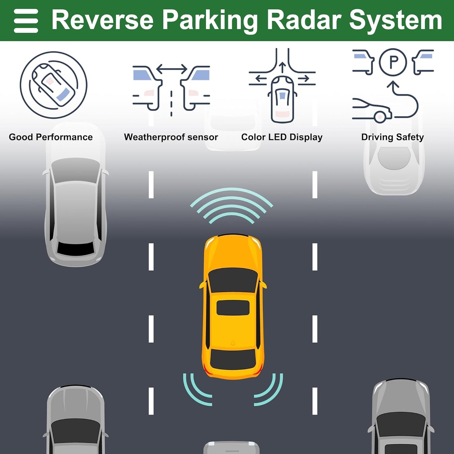 Motoforti Universal Car Auto Vehicle Reverse Backup Radar System Reverse Parking Sensors Alarm Buzzer Reminder Distance Detection White 2 Parking Sensors