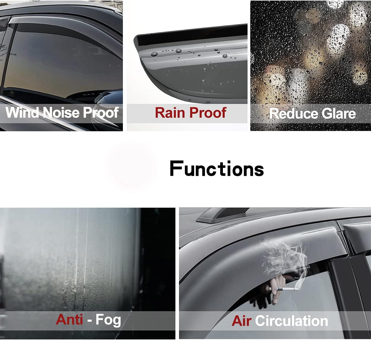 Side Window Wind Deflector, 2pcs Out-Channel Tape-On Dark Smoke Rain Guards Set, Window Visor fit for 2003-2007 Honda Accord 2-Door Coupe 92349