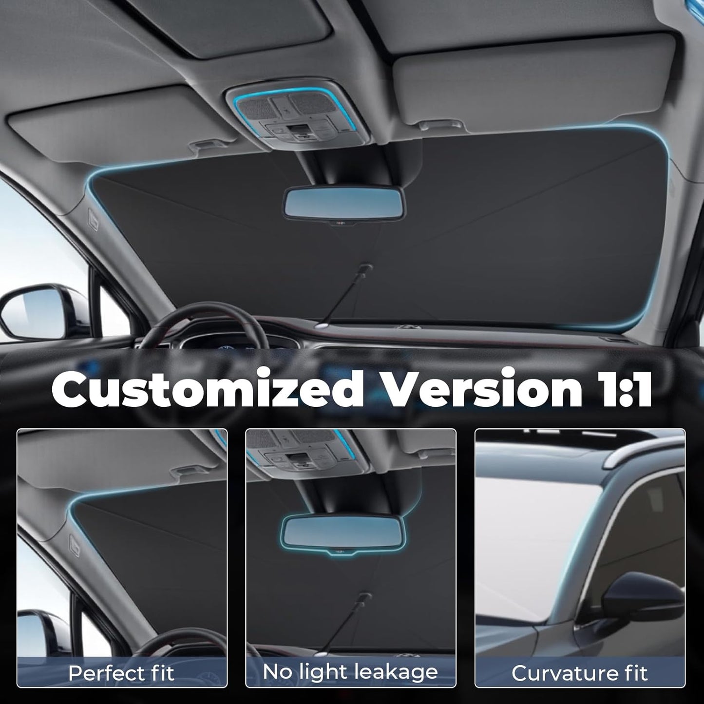 Windshield Sun Shade Umbrella: for Jeep Gladiator(JT)-2020-2025 -4-Layers Front Custom Car Window Shades - Double Thickened Foldable Jeep Gladiator(JT) Sunshades Block UV Keep Cool