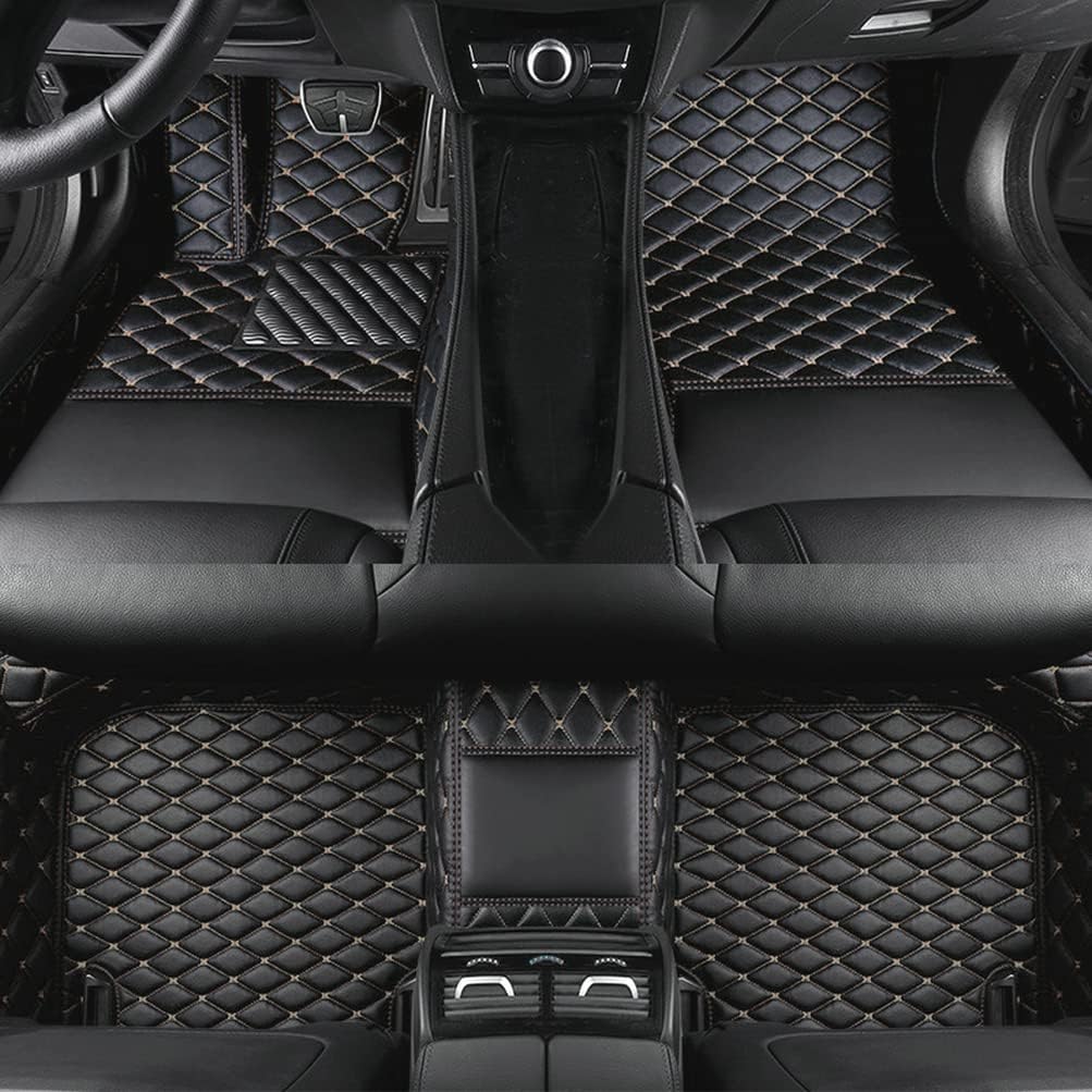 Custom Colors Car Floor Mats Black Pink for 99.9% Sedan SUV Sports， All-Weather Liners Car Floor mat，Luxury Leather Automotive Floor Mats (Black Beige,3D Floor Mats)