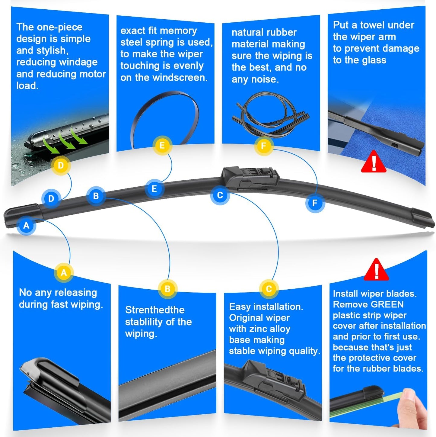 Windshield Wiper Blades Replacement for Mazda CX-5 CX-9 2017 2018 2019 2020 2021 2022 2023 CX5 CX9 Original Factory Quality Front Rear Wipers Blade Set for My Car - 24" 18" 14" (Pack of 3)