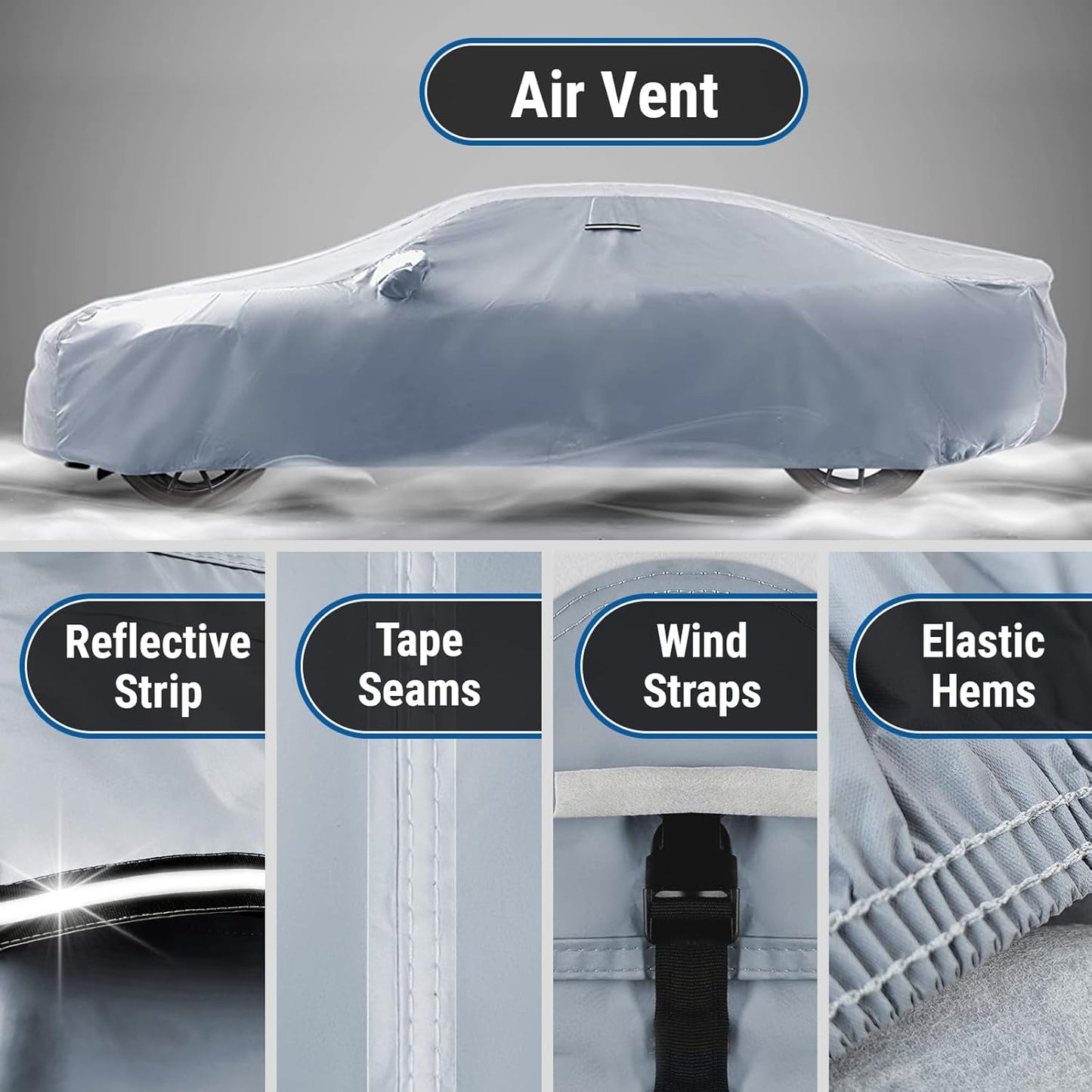 iCarCover Custom Car Cover for Chevy Aveo Sedan (2004-2022) Waterproof All Weather Rain Snow UV Sun Protector Full Exterior Indoor Outdoor Car Cover (Stripe - Gray/Black)