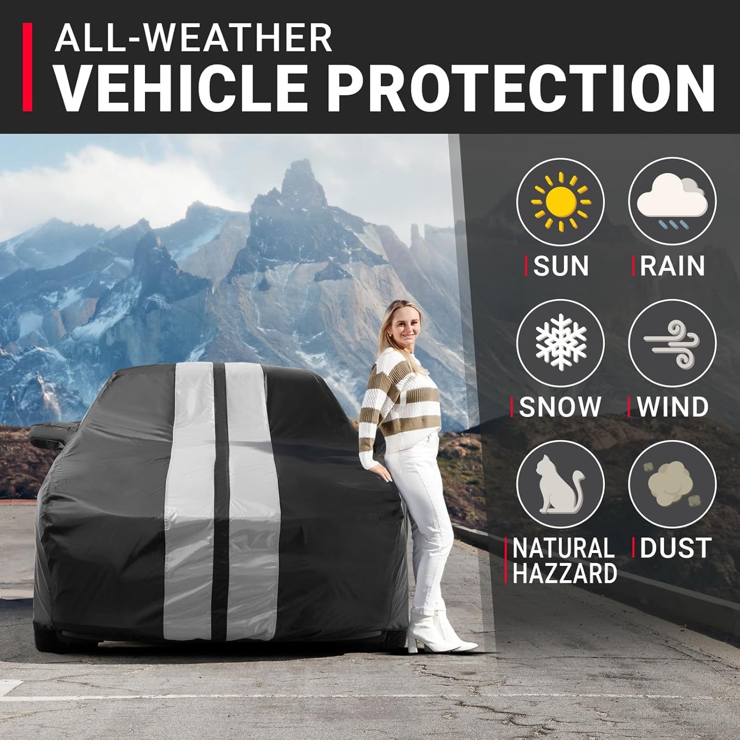 iCarCover Custom Car Cover for Buick Verano (2012-2017) Waterproof All-Weather Rain Snow UV Sun Protector Full Exterior Indoor Outdoor Car Cover (Stripe - Black/Gray)