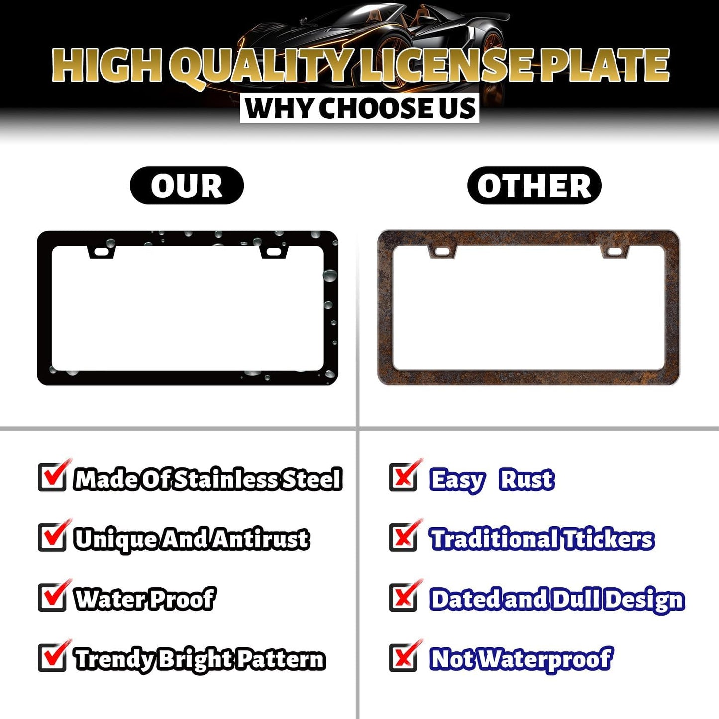 I'd Rather be Camping License Plate Frame Funny Camper License Plate Holder for Personalized Mountain Car Decorative Stainless Steel License Plate Camp Auto Part with Screws 12.2" x 6.2"