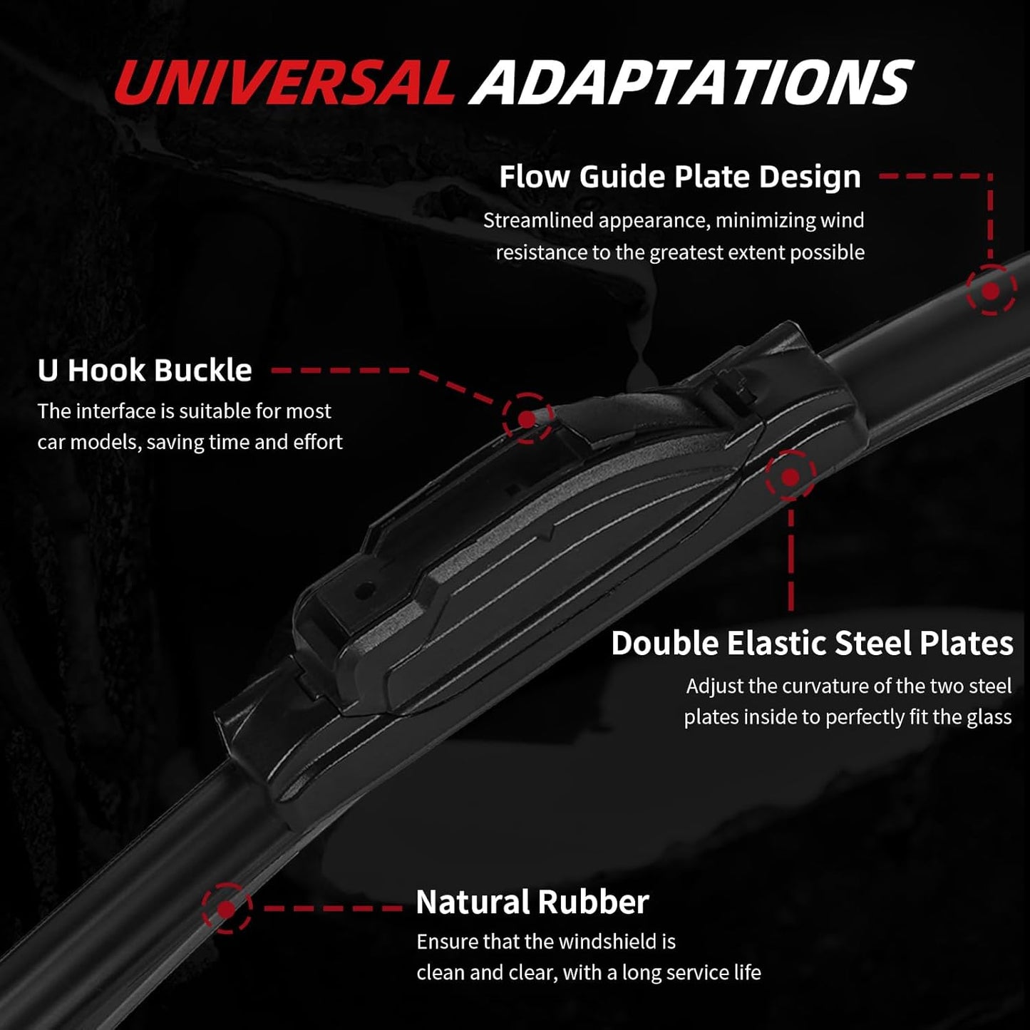 OTUAYAUTO Premium Windshield Wiper Blades - Replacement for Hyundai Kona 2018-2023 - Precision Fit, All-Weather Performance, Front and Rear Wiper Blades, J/U Hook - 26"+16"+11" (Pack of 3)