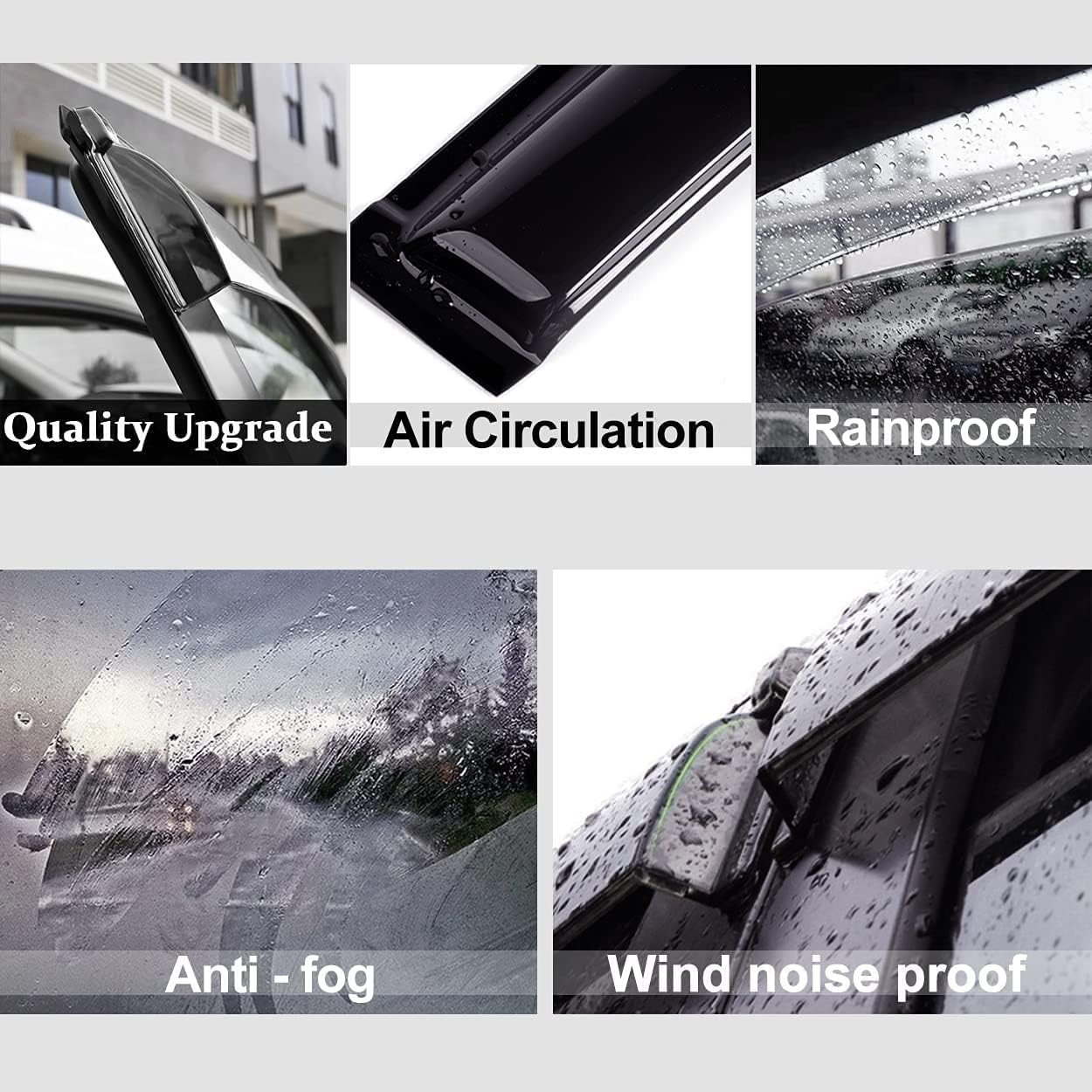 Side Window Wind Deflector, 4pcs Outside Mount Tape-On Nice Rain Guards Set, Dark Smoke Window Visor fit for 2015-2022 Ford Edge FD4P04