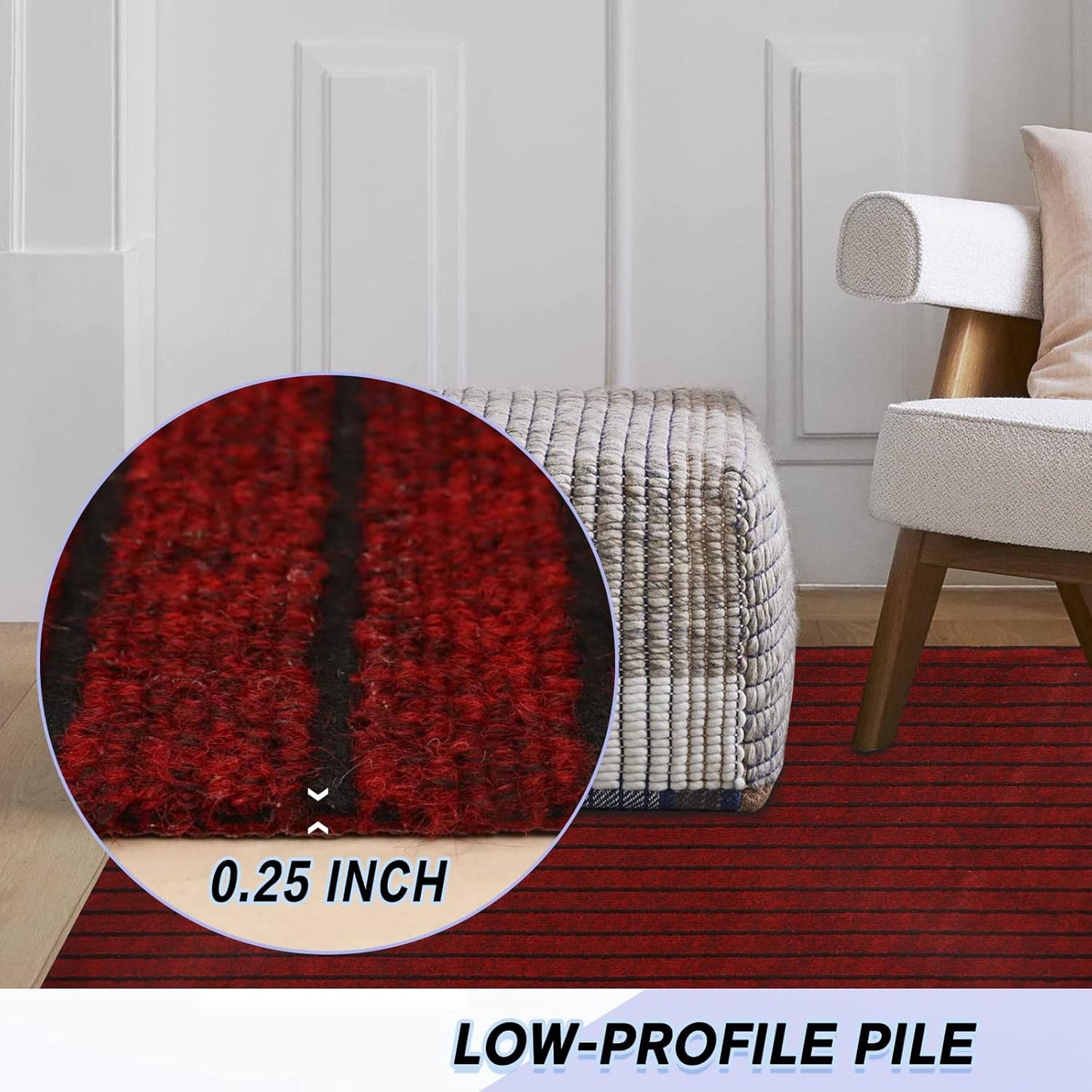 Custom Size Backed Non-Slip Area Rugs Runner, Easy Clean, Waterproof Runner Rugs for Hallway Entryway, Kitchen, Laundry, 2FT x 8FT, Red Stripe