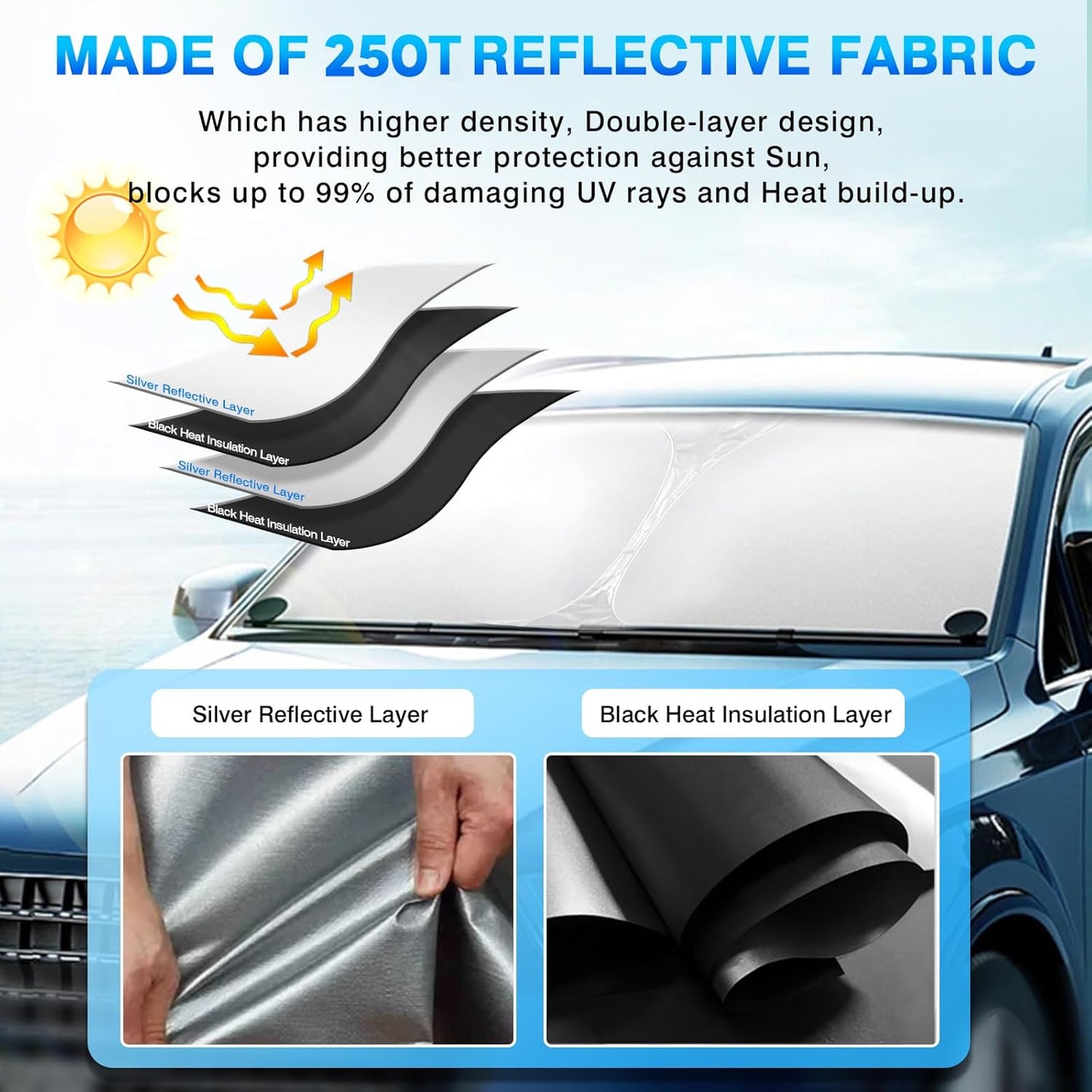 KUST Windshield Sun Shade for Audi Q5 Accessories 2018-2024 2025 2026 Custom Fit Window Shade Sun Visor Protector Foldable Blocks UV Rays Keep Car Cooler
