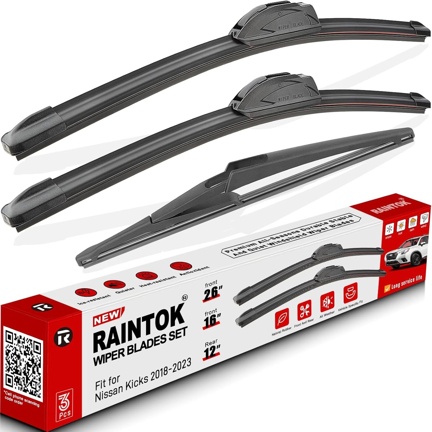 Windshield Wiper Blades Replacement for Nissan Kicks 2018 2019 2020 2021 2022 2023 Original Factory Quality Front Rear Wipers Blade Set for My Car - 26" 16" 12" (Pack of 3)