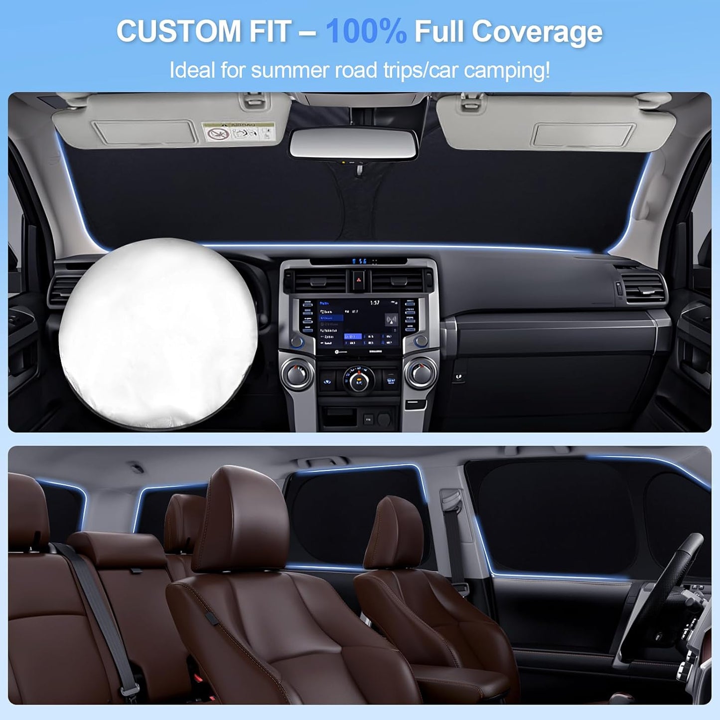 8pcs Car Window Shades for Chrysler Pacifica 2017-2025 Accessories,Windshield Side Rear Full Sunshade,Sun Visor UV Blocking, Privacy Protection and Blackout for Camping Outdoor