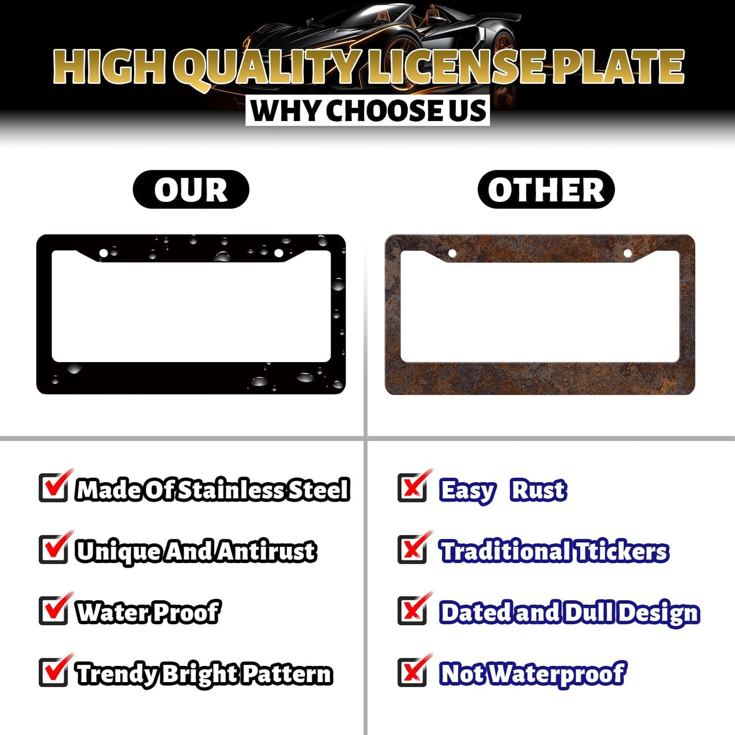 Cute Sheep License Plate Frame Animals License Plate Holder Stainless Steel Funny Design Compatible with Standard License Plate for USA Canada 12.3" x 6.3" with 2 Screws
