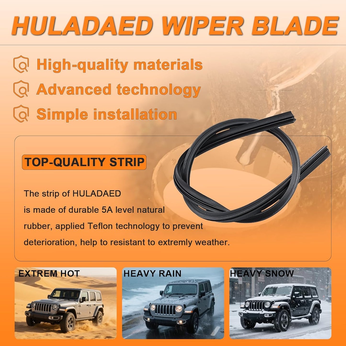 HULADAED® 26'' 18'' 10'' Windshield Wipers Replacement for Honda HR-V/HRV 2022-2016,Silicone Front Rear Wiper blades for MY Car-All Weather & Quiet(3 PACK)