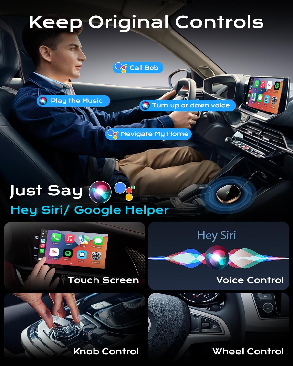 Wireless Carplay Adapter for iPhone & Android Auto 2-in-1, Stable, Plug & Play Low Delay Carplay Wireless Adapter Convert Wired to Wireless Apple Car Play Dongle for iOS 10+/Android 11+(Titanium)