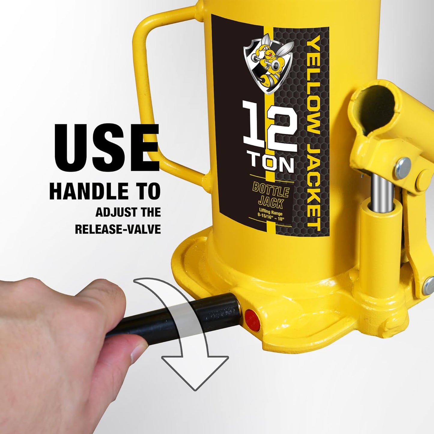 YELLOW JACKET 12 Ton Muti-Directional Welded Bottle Jack (24,000lb), Horizontal Bottle Jacks Use for Car, Pickup, Truck, RV, Auto Repair, Hydraulic Bottle Jack, Yellow