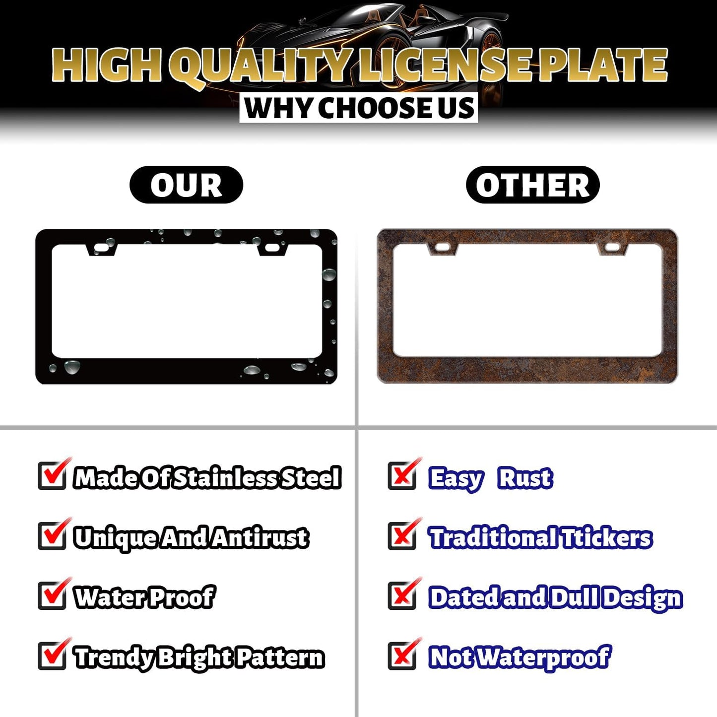 Trinidad and Tobago Flag License Plate Frame Flag License Plate Holder Stainless Steel Funny Colorful Car Accessories Decoration 6.3" X 12.3" with 2 Holes Screws