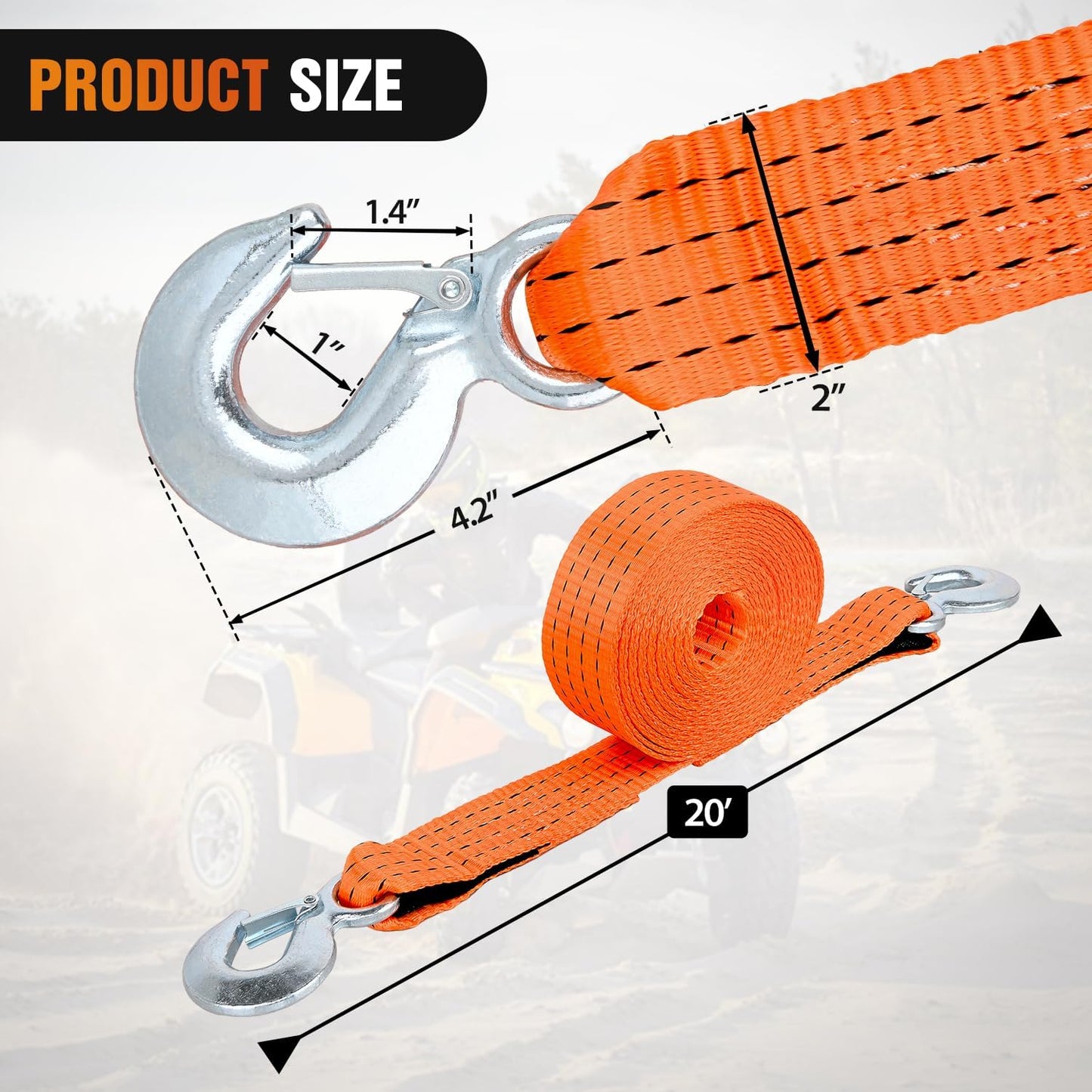 Nilight Tow Strap Heavy Duty with Safety Hooks 2”x20’ 10,000LBS Breaking Strength Towing Strap Rope for Trucks Vehicles Towing Accessories Cable Trailers, 2 Years Warranty