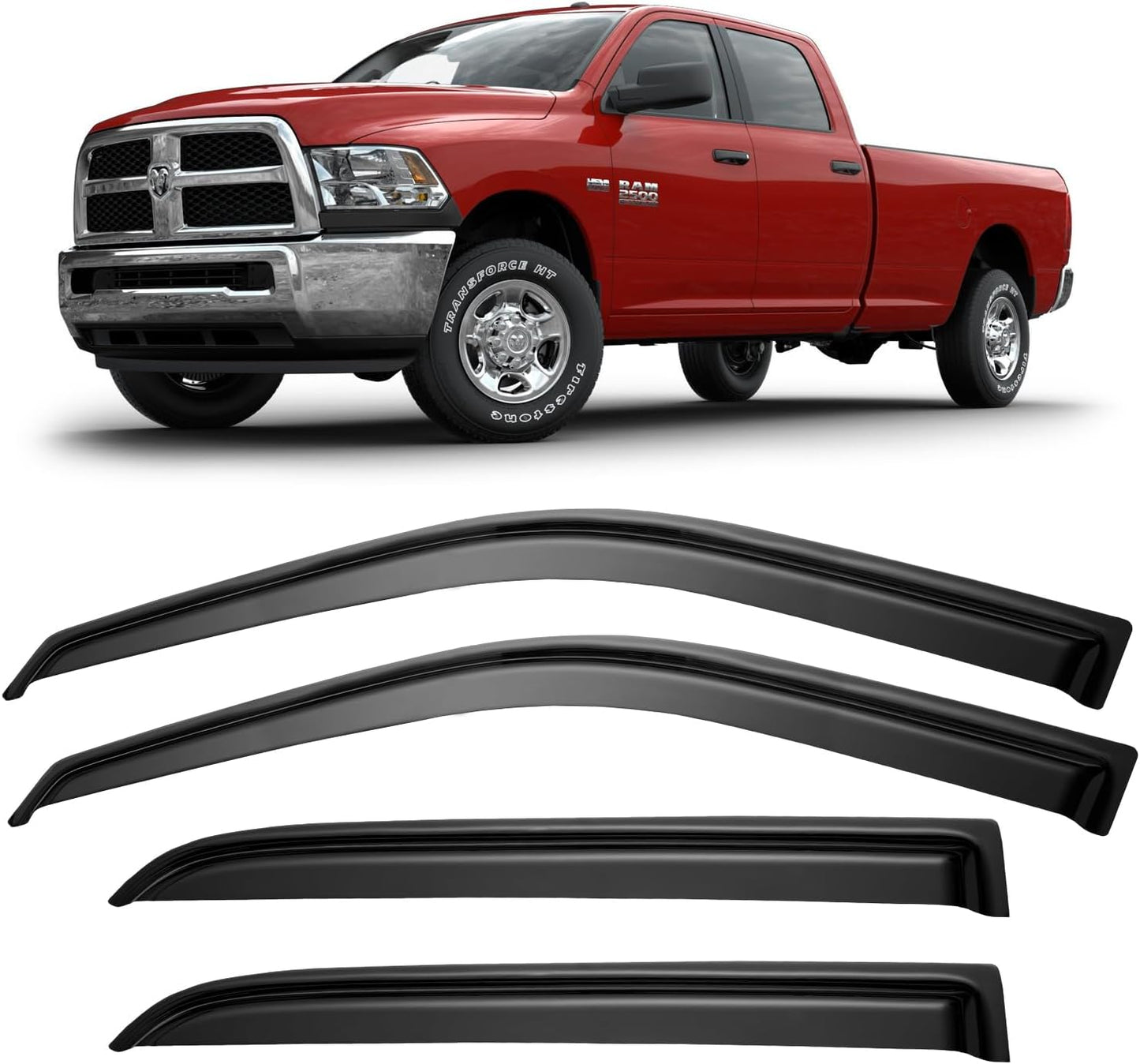 Window Visors Rain Guards for 2009-2018 Ram 1500 Crew/Mega Cab/Full-Size Cab, Window Vent Wind Deflectors Visors Shades for 2010-2025 Ram 2500 & 3500, 2019-2024 Ram 1500 Classic Body Models Only